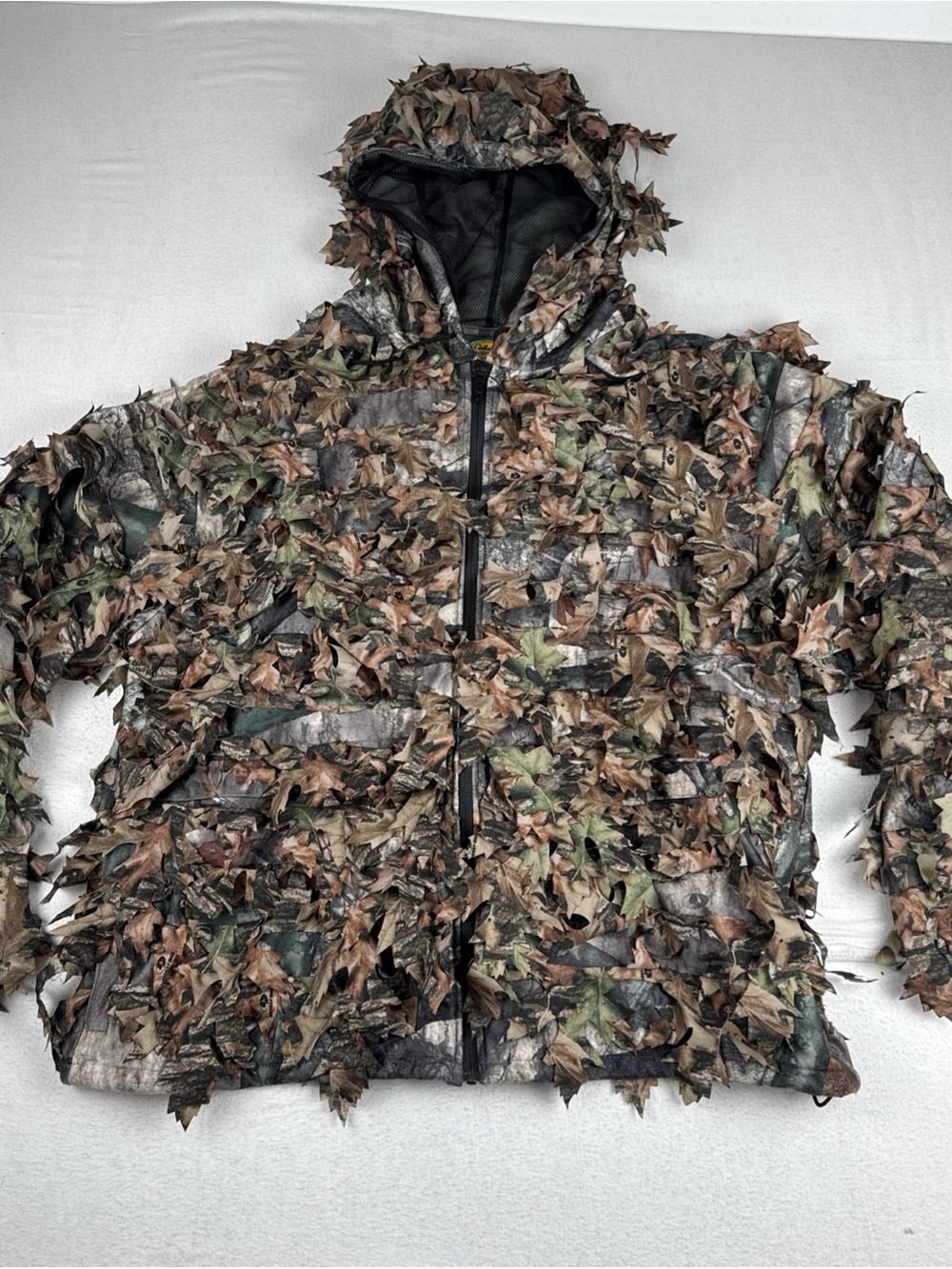 Cabelas Mossy Oak Mens 3-D Leaf Camo Hunting Ghillie Jacket L Full Zip Hooded